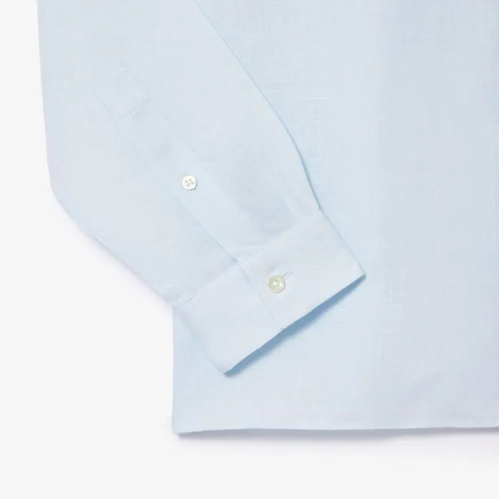 Button Down Shirts Men Lacoste Mens Linen Shirt Light Blue T01