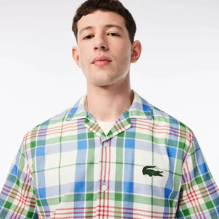 Button Down Shirts Men Lacoste Mens Short Sleeve Organic Cotton Check Shirt White 2cq