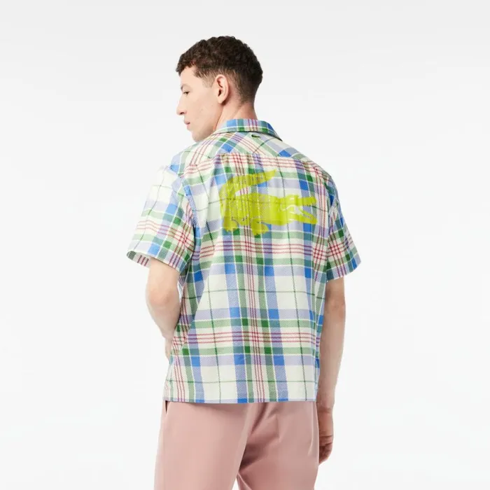 Button Down Shirts Men Lacoste Mens Short Sleeve Organic Cotton Check Shirt White 2cq