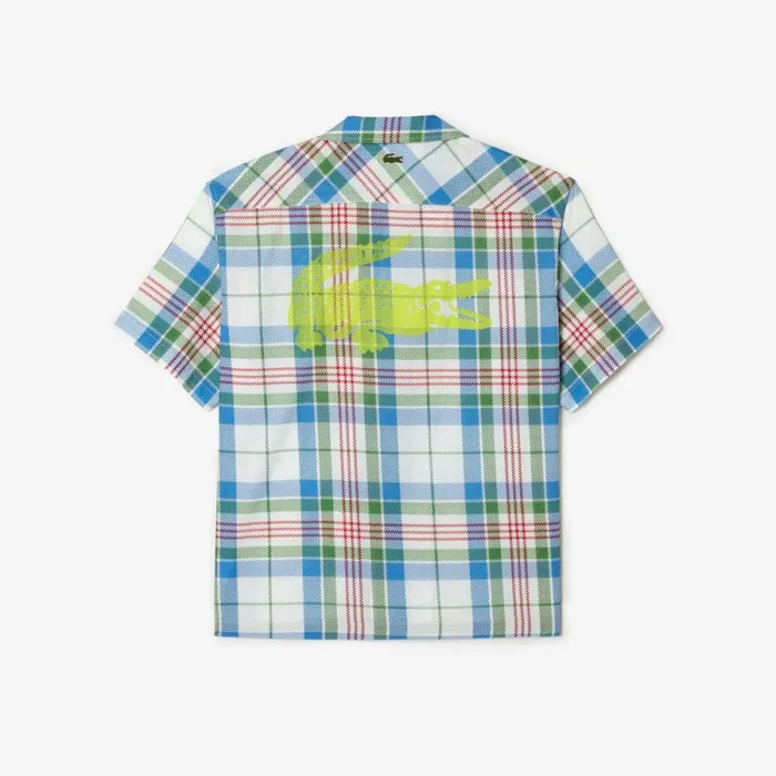 Button Down Shirts Men Lacoste Mens Short Sleeve Organic Cotton Check Shirt White 2cq