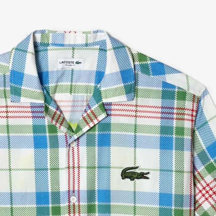 Button Down Shirts Men Lacoste Mens Short Sleeve Organic Cotton Check Shirt White 2cq