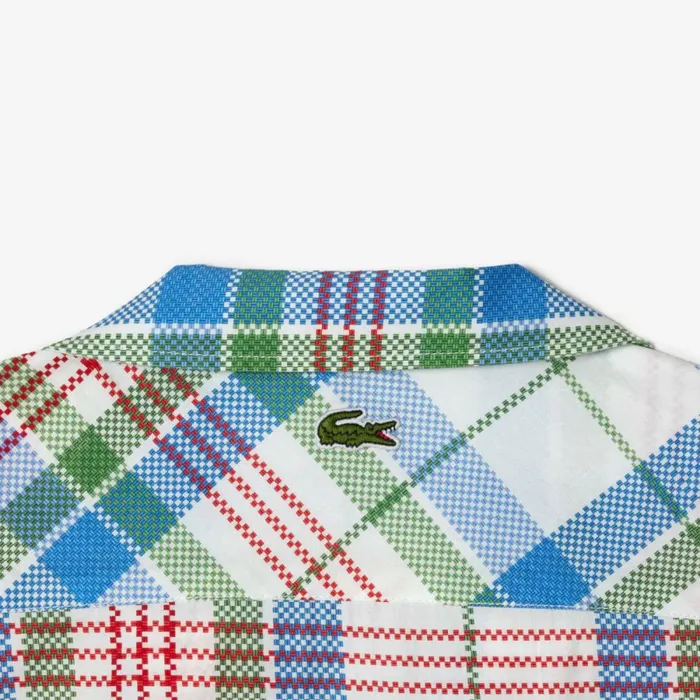 Button Down Shirts Men Lacoste Mens Short Sleeve Organic Cotton Check Shirt White 2cq