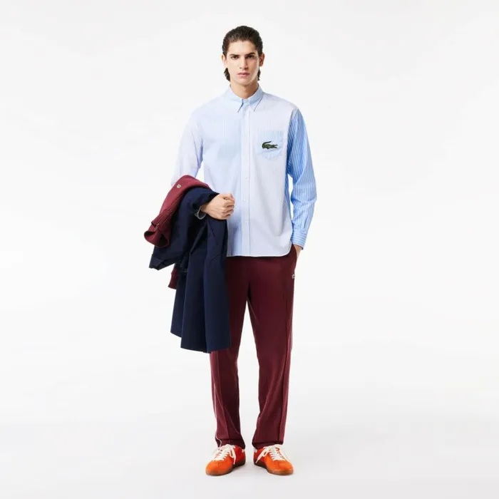 Button Down Shirts MenWomen Lacoste Unisex Large Croc Striped Cotton Shirt White Blue F6z