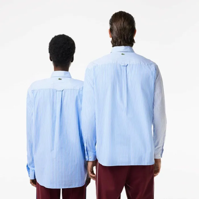 Button Down Shirts MenWomen Lacoste Unisex Large Croc Striped Cotton Shirt White Blue F6z