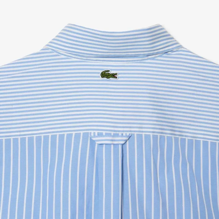 Button Down Shirts MenWomen Lacoste Unisex Large Croc Striped Cotton Shirt White Blue F6z