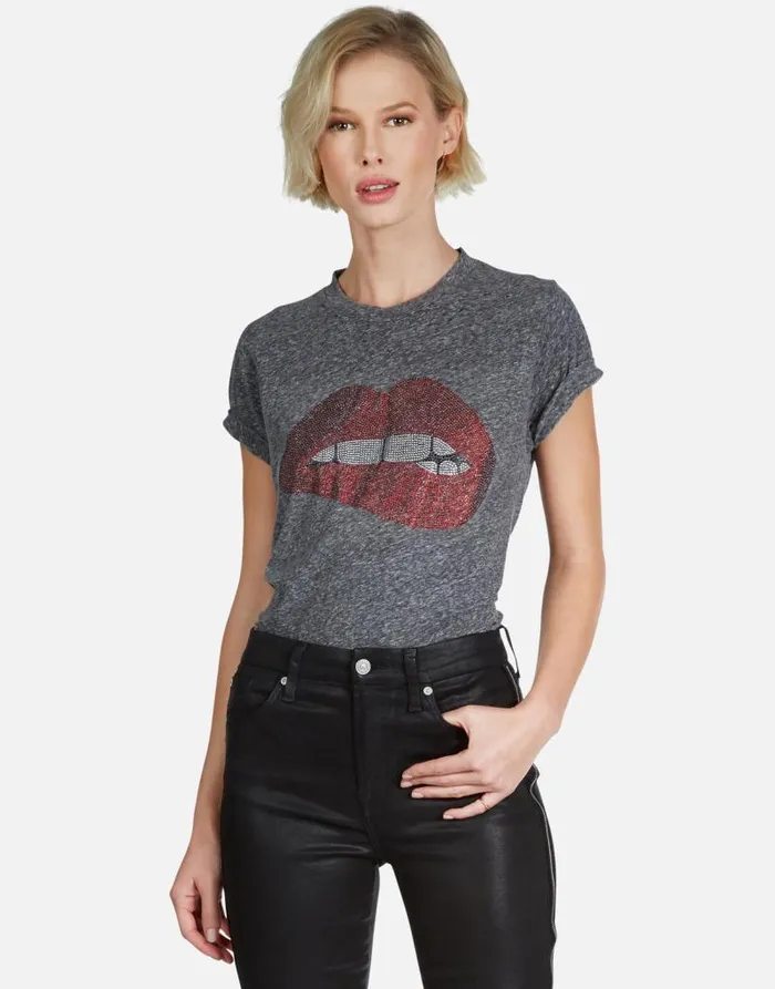 Capri Crystal Biting Lip Heather Grey Women Lauren Moshi Short Sleeve