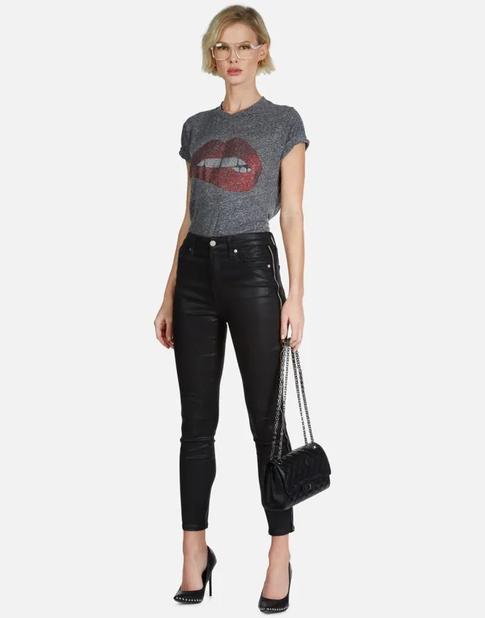 Capri Crystal Biting Lip Heather Grey Women Lauren Moshi Short Sleeve