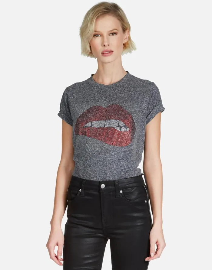 Capri Crystal Biting Lip Heather Grey Women Lauren Moshi Short Sleeve