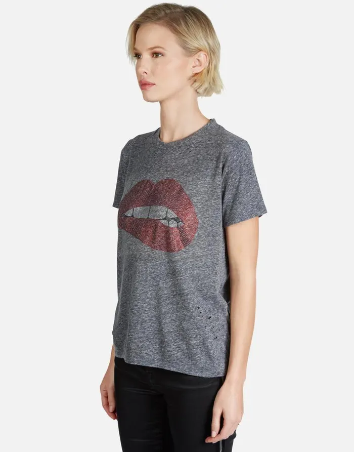 Capri Crystal Biting Lip Heather Grey Women Lauren Moshi Short Sleeve