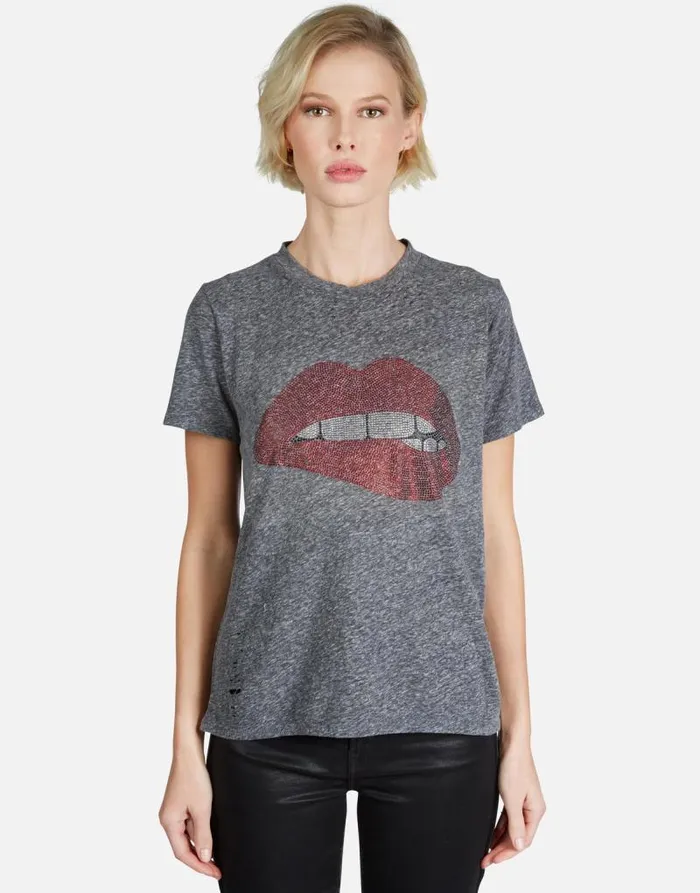 Capri Crystal Biting Lip Heather Grey Women Lauren Moshi Short Sleeve