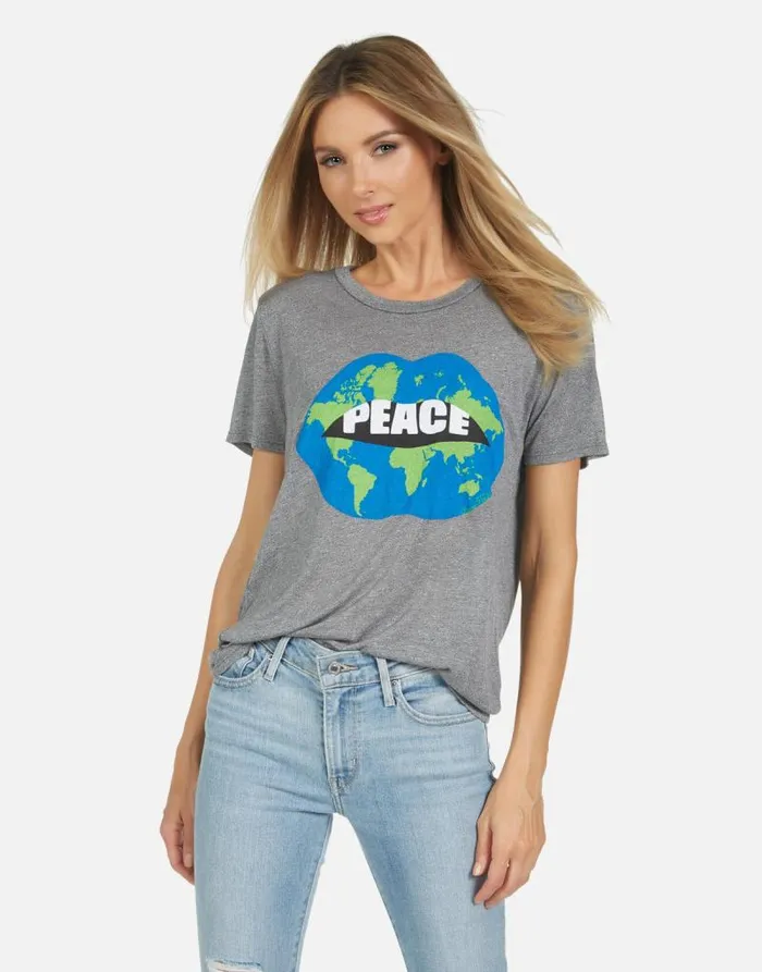 Capri World Peace Love Heather Grey Women Lauren Moshi Short Sleeve
