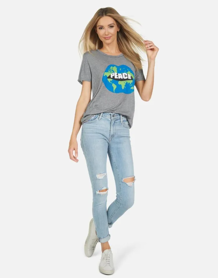 Capri World Peace Love Heather Grey Women Lauren Moshi Short Sleeve
