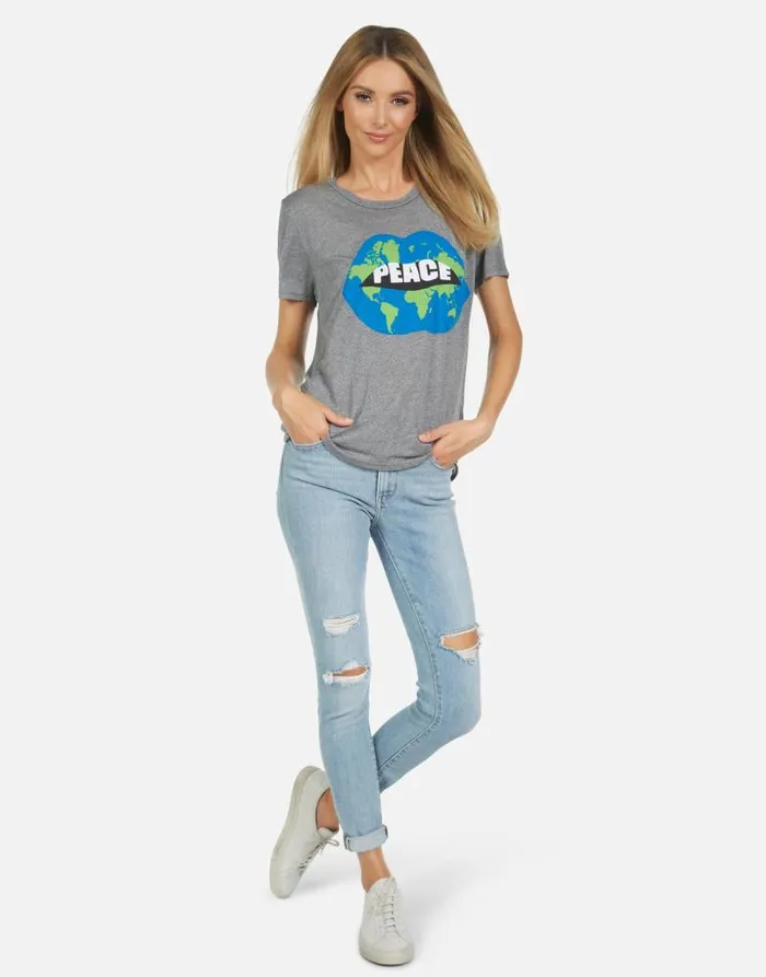 Capri World Peace Love Heather Grey Women Lauren Moshi Short Sleeve