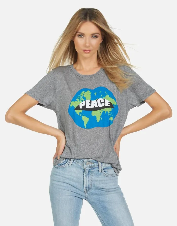 Capri World Peace Love Heather Grey Women Lauren Moshi Short Sleeve