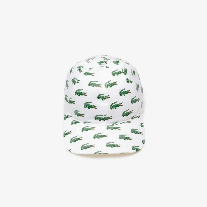 Caps and Hats MenWomen Lacoste Unisex Croc Print Cotton Cap White 001