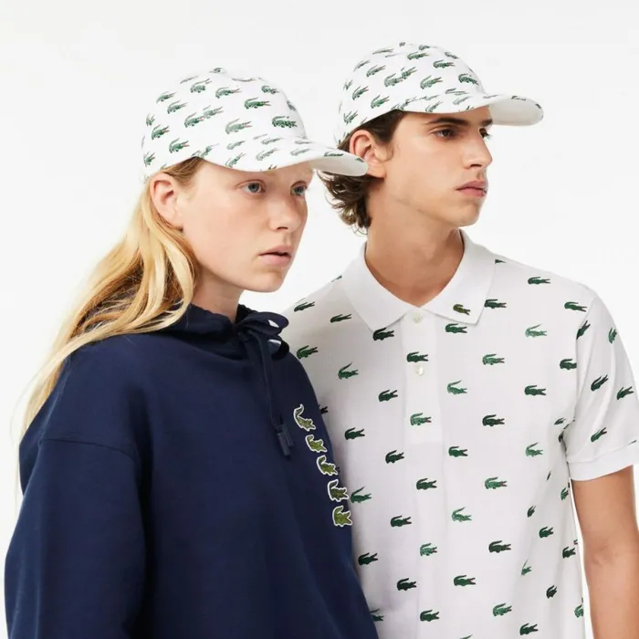 Caps and Hats MenWomen Lacoste Unisex Croc Print Cotton Cap White 001