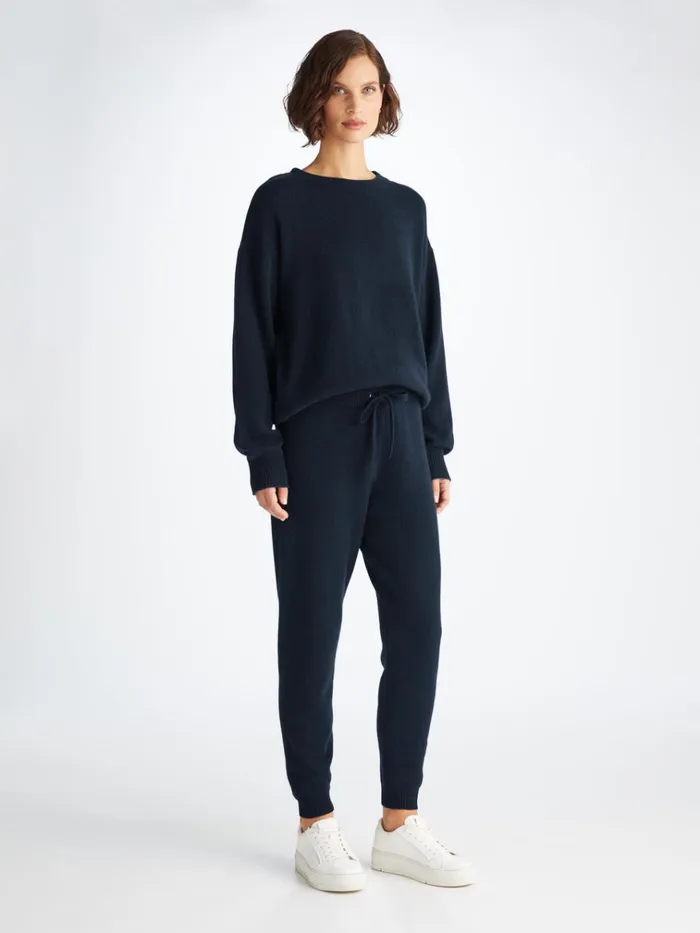 Cashmere Pants Women Derek Rose Track Pants Daphne Cashmere Navy