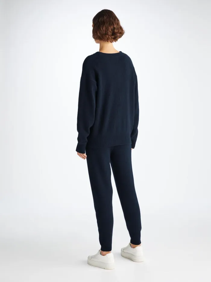 Cashmere Pants Women Derek Rose Track Pants Daphne Cashmere Navy