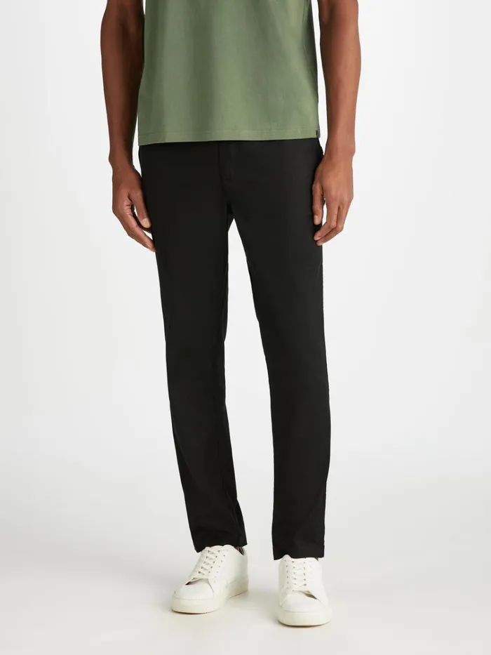 Casual Pants Men Derek Rose Trousers Harris Lyocell Cotton Black
