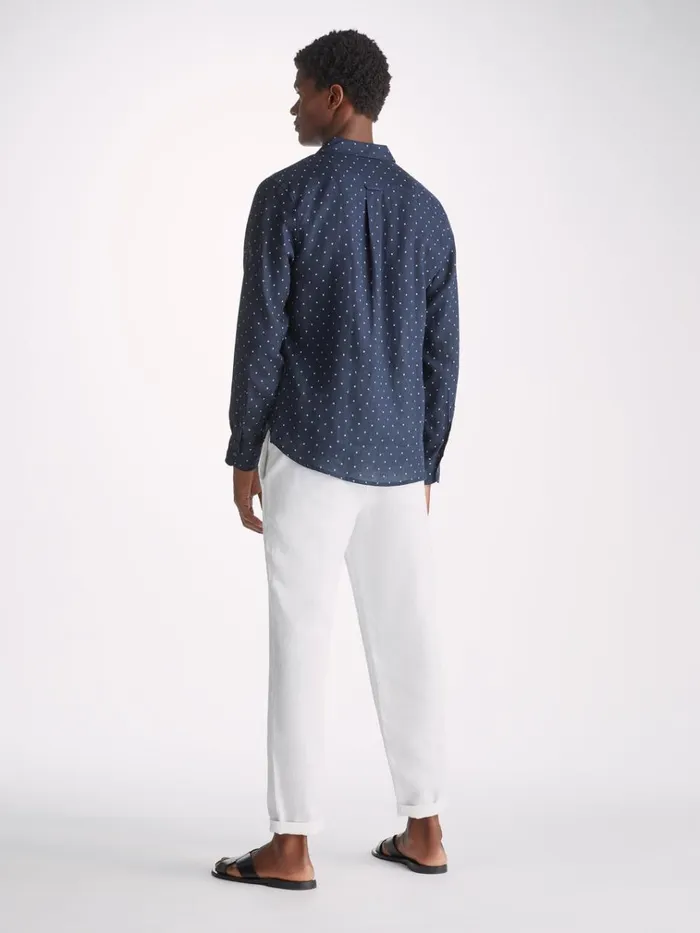 Casual Shirts Men Derek Rose Shirt Milan 22 Linen Navy