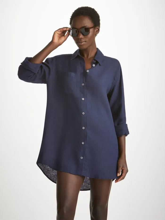 Casual Shirts Women Derek Rose Shirt Sicily Linen Navy
