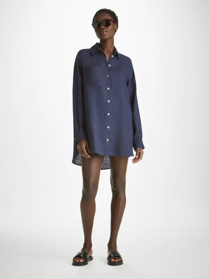Casual Shirts Women Derek Rose Shirt Sicily Linen Navy