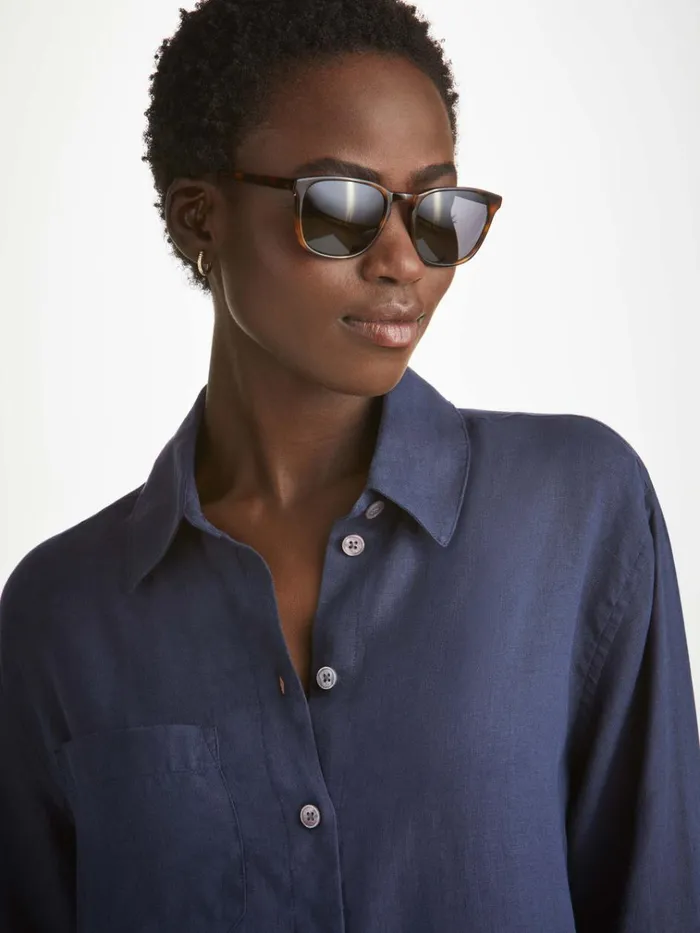 Casual Shirts Women Derek Rose Shirt Sicily Linen Navy