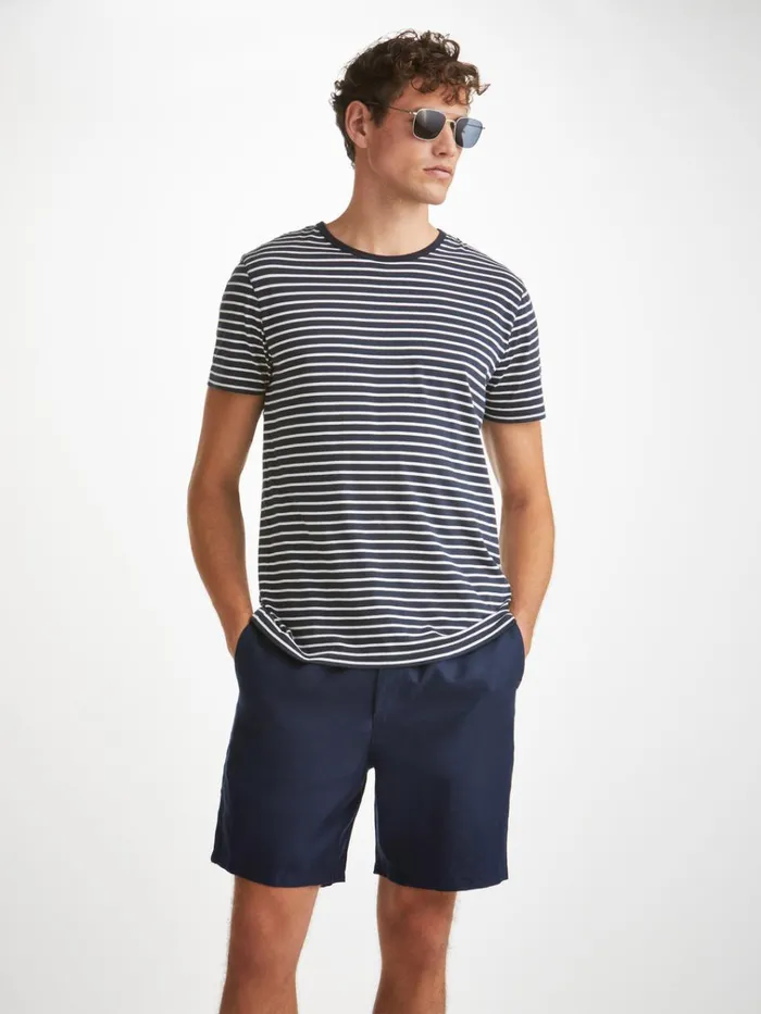 Casual Shorts Men Derek Rose Shorts Sydney 2 Linen Navy
