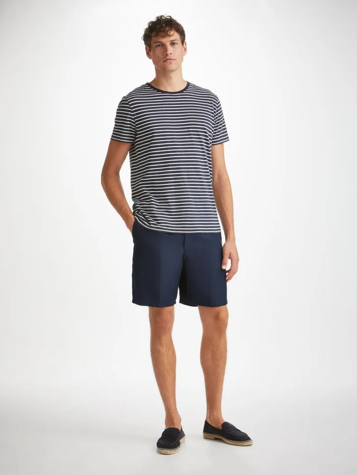 Casual Shorts Men Derek Rose Shorts Sydney 2 Linen Navy