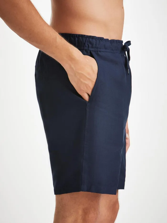 Casual Shorts Men Derek Rose Shorts Sydney 2 Linen Navy