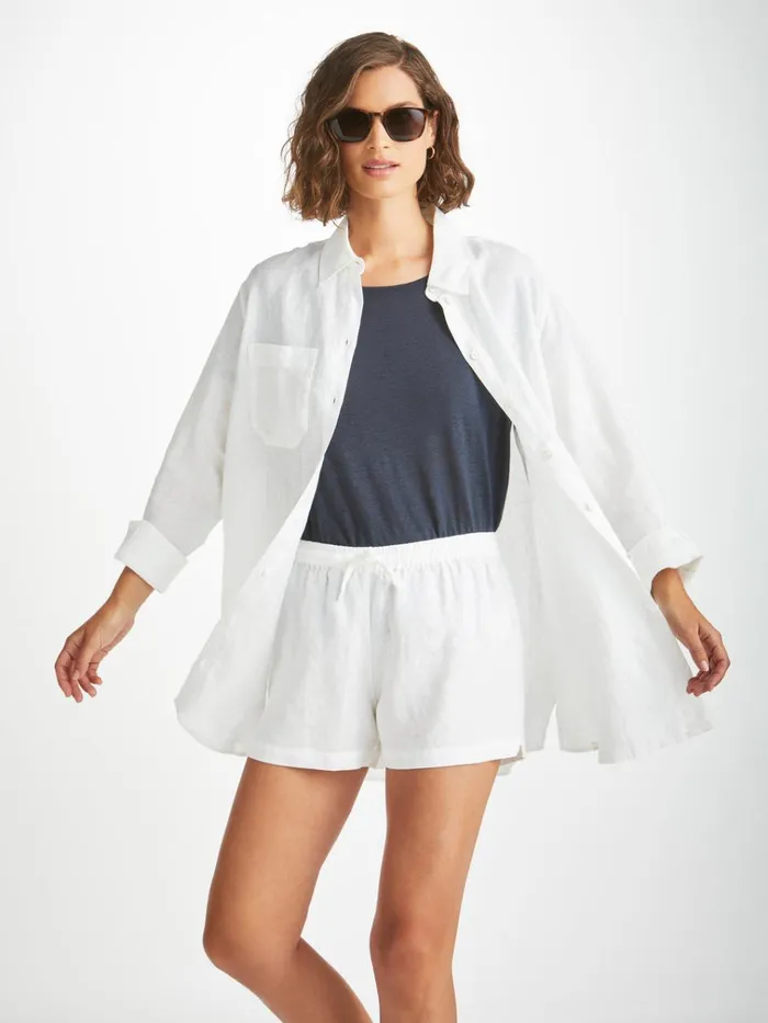 Casual Shorts Women Derek Rose Shorts Vienna Linen White