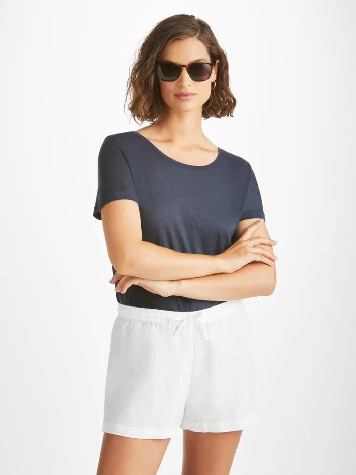Casual Shorts Women Derek Rose Shorts Vienna Linen White