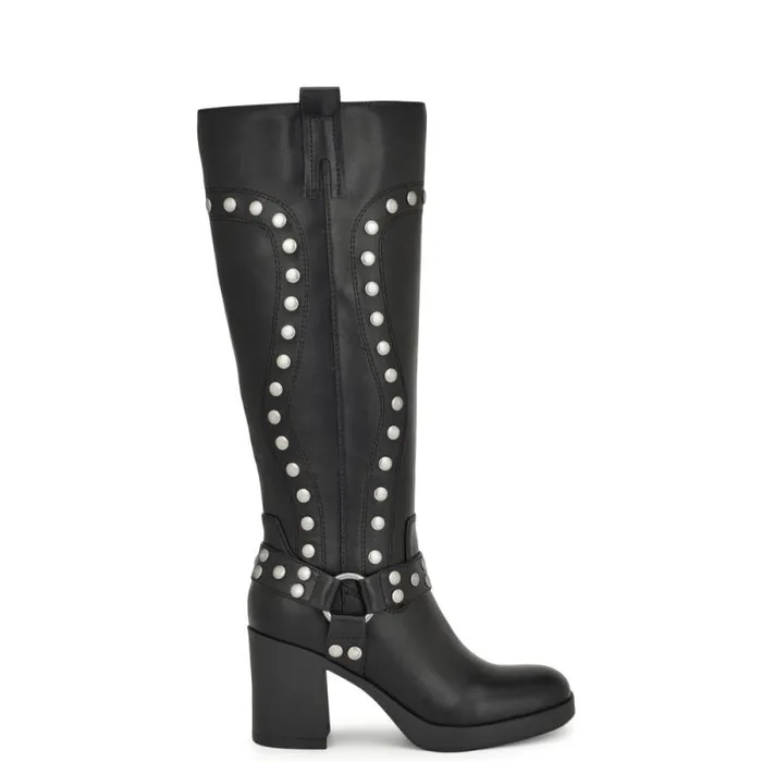 Cert Heeled Moto Boots Black Women Nine West Boots and Booties