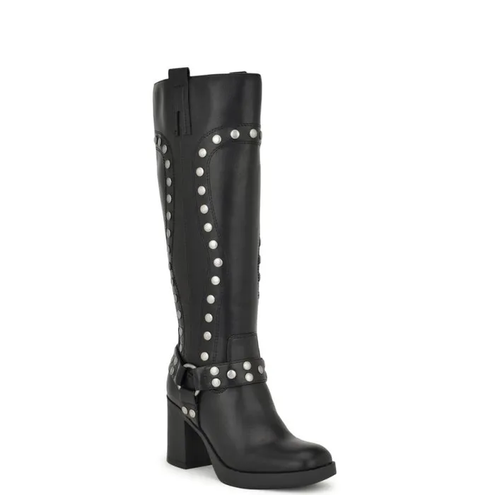 Cert Heeled Moto Boots Black Women Nine West Boots and Booties