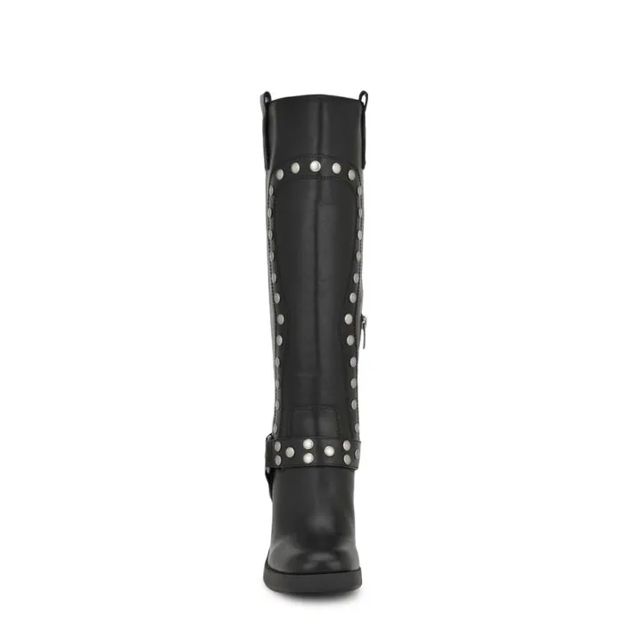 Cert Heeled Moto Boots Black Women Nine West Boots and Booties