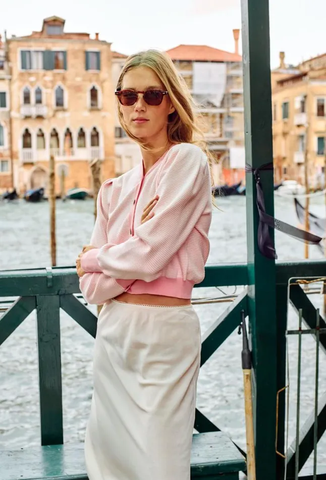 Cherie Pink White Stripe Cardigan PreOrder Women Ciao Lucia Cardigans
