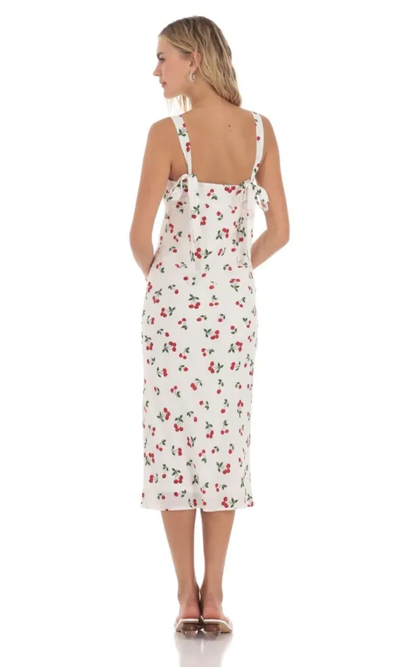 Cherry Back Ties Midi Dress White Women LUCY IN THE SKY Midi Dresses