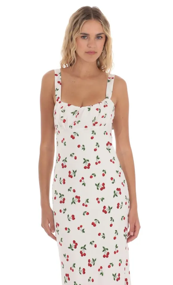 Cherry Back Ties Midi Dress White Women LUCY IN THE SKY Midi Dresses Cherry Back Ties Midi Dress White Women LUCY IN THE SKY Midi Dresses