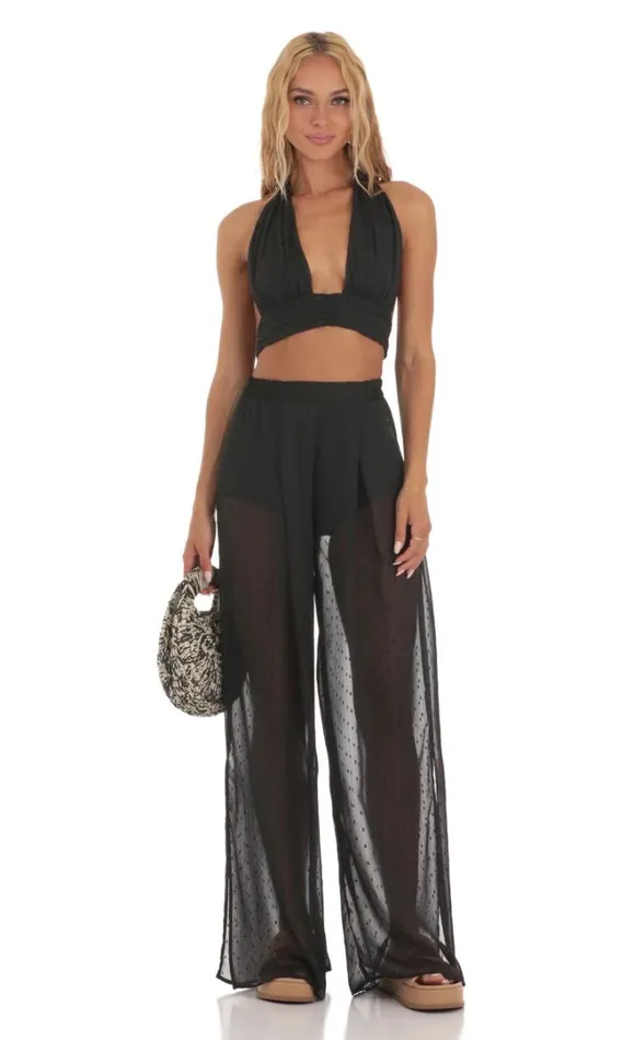 Chiffon Dotted Three Piece Set Black Women LUCY IN THE SKY Pants