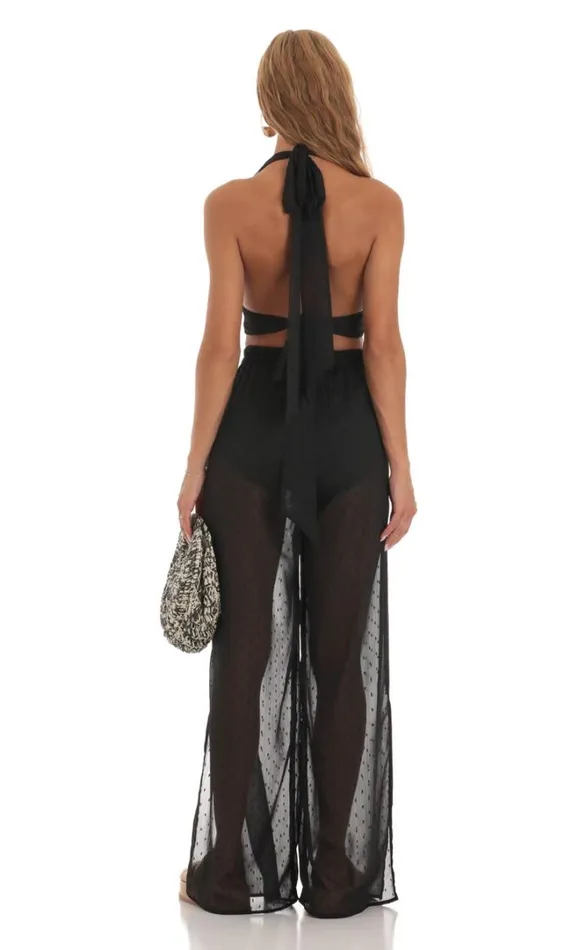 Chiffon Dotted Three Piece Set Black Women LUCY IN THE SKY Pants