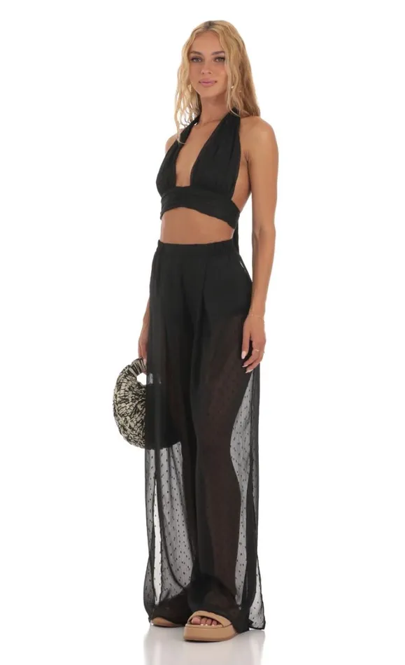 Chiffon Dotted Three Piece Set Black Women LUCY IN THE SKY Pants