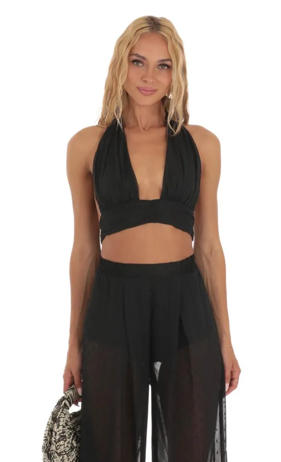 Chiffon Dotted Three Piece Set Black Women LUCY IN THE SKY Pants