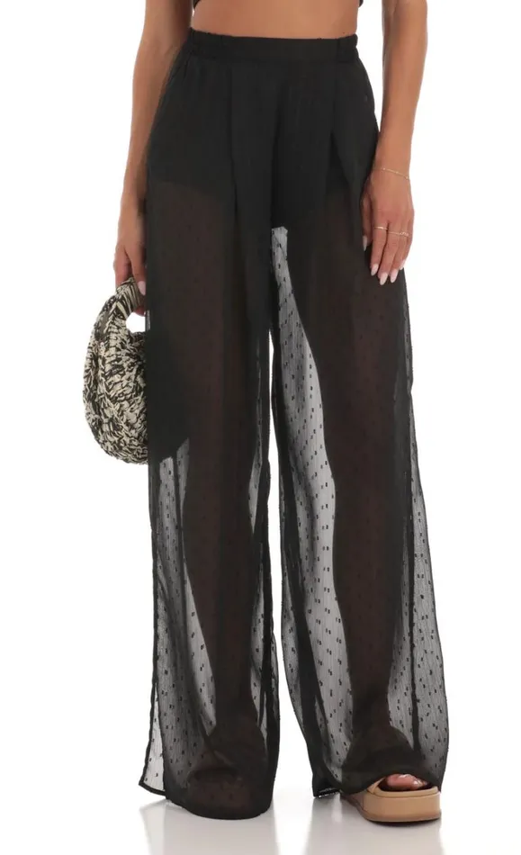 Chiffon Dotted Three Piece Set Black Women LUCY IN THE SKY Pants
