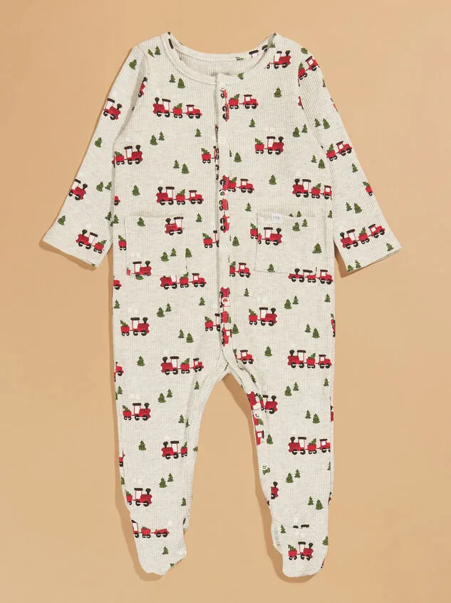 Christmas Express Waffle Knit Footie By MudPie Blue Boy Altar039d State Sleepwear