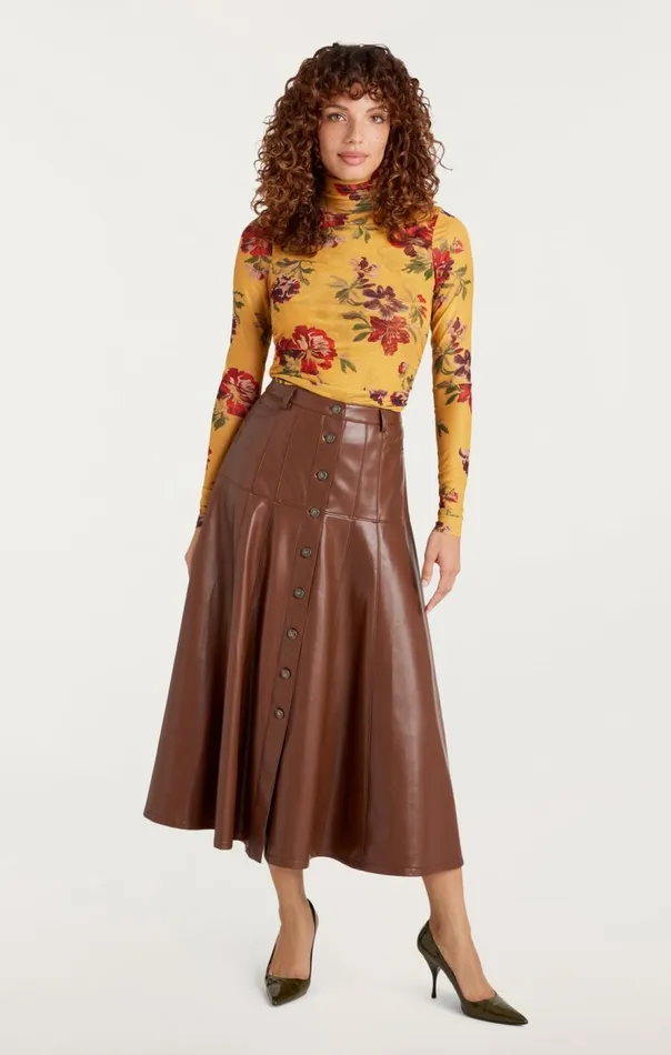 Cinq Sept Brigitte Floral Shirred Mesh Turtleneck Deepgoldmulti Women Long Sleeve Tops