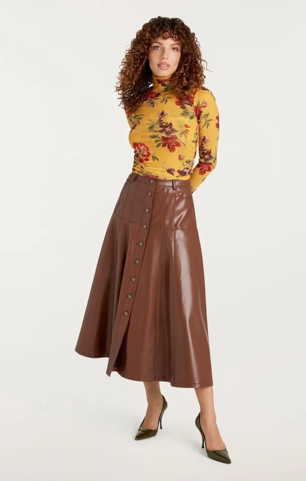 Cinq Sept Brigitte Floral Shirred Mesh Turtleneck Deepgoldmulti Women Long Sleeve Tops