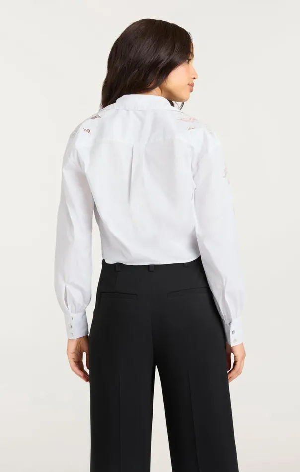 Cinq Sept Cutout Embellished Marianna Top White Women Long Sleeve Tops
