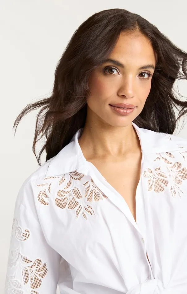 Cinq Sept Cutout Embellished Marianna Top White Women Long Sleeve Tops