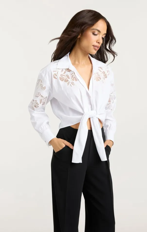 Cinq Sept Cutout Embellished Marianna Top White Women Long Sleeve Tops