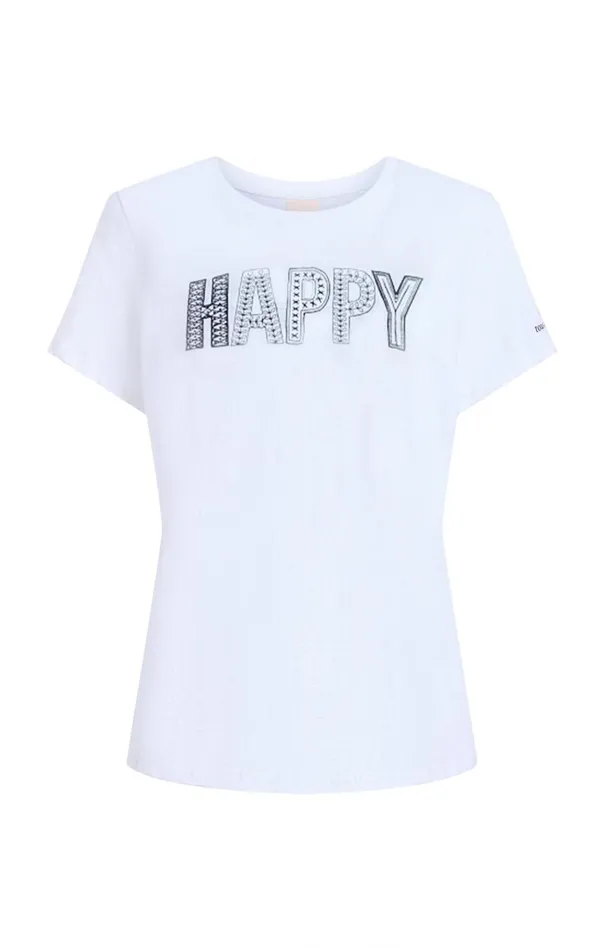 Cinq Sept Embroidered Happy Tee Whitenavy Women Tees